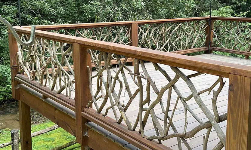 wood branch railing
