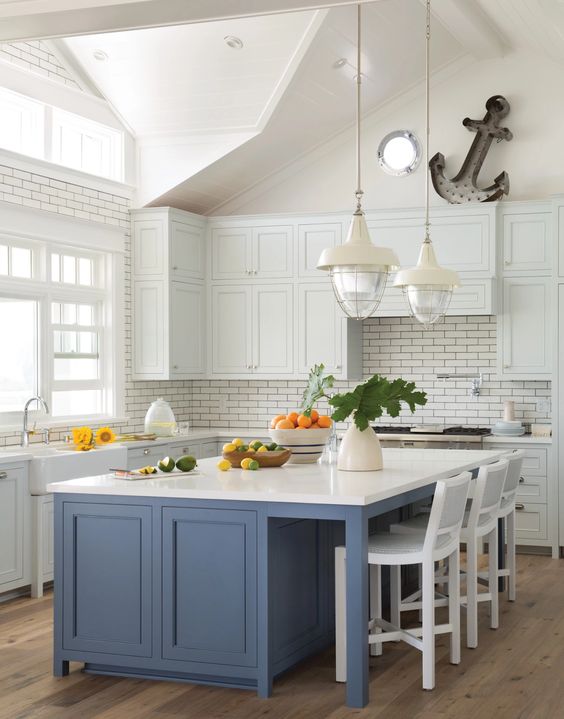 Sherwin-Williams Distance is one of the best contrasting blue gray paint colors for cabinets in any kitchen