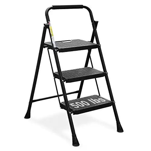 HBTower 3 Step Ladder, Folding Step Stool with Wide Anti-Slip Pedal, 500lbs Sturdy Steel Ladder