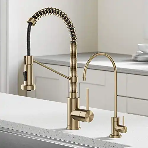 Kraus KPF-1610-FF-100BG Bolden Commercial Style Pull-Down Kitchen Purita Water Filter Faucet Combo, Brushed Gold