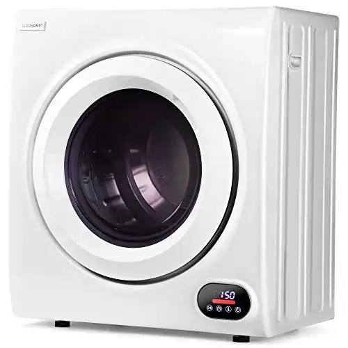 Euhomy Compact Laundry Dryer, 3.5 cu ft Front Load Stainless Steel Clothes Dryers With Exhaust Pipe, 1500W, LCD Control Panel Four-Function Portable Dryer For Apartments, Home, Dorm, White