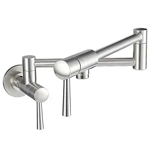 CWM Pot Filler Faucet Stainless Steel Commercial Wall Mount Kitchen Sink Faucet Folding Stretchable with Single Hole Two Handles