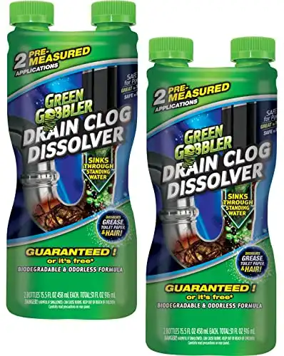 Green Gobbler Liquid Hair Drain Clog Remover, For Toilets, Sinks, Tubs - Septic Safe, 2 Pack