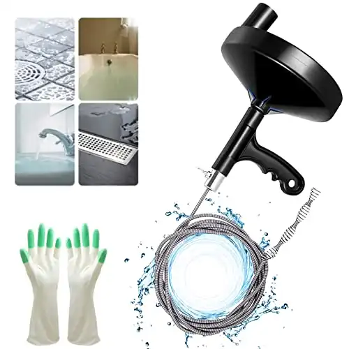 Drainsoon Auger 25 Foot, Plumbing Snake Drain Auger Sink Auger Hair Clog Remover, Heavy Duty Pipe Snake for Bathtub Drain, Bathroom Sink, Kitchen and Shower, Snake Drain Cleaner Comes with Gloves