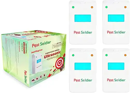 Pest Soldier Dual Microchip Ultrasonic Pest Repeller Mice Control Variable Electromagnetic Insect Repellent Reject Rodent Bed Bug Mosquito Ant Fly Cockroach Spider and More, [4-Pack ] White