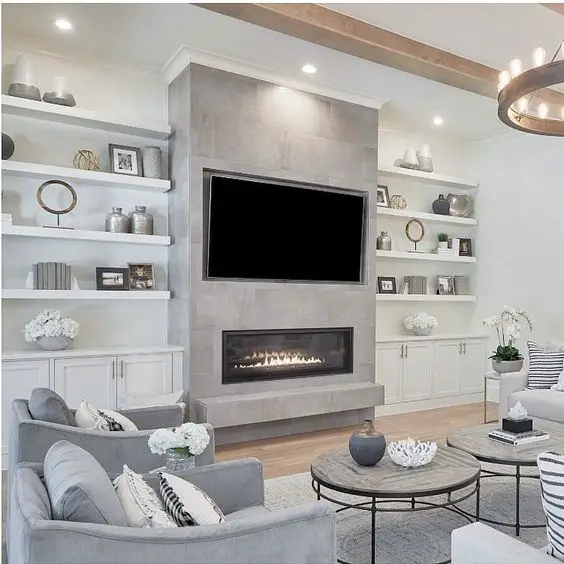 electric fireplace with TV above