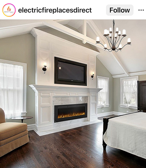 electric fireplace ideas with TV above in bedroom