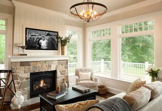 electric fireplace ideas with TV above in living room