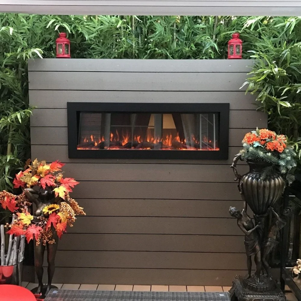 touchstone sideline outdoor 50 inch recessed wall mounted electric fireplace no heat 80017 80017 00631361800178