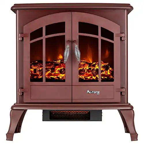e-Flame USA Jasper Freestanding Electric Fireplace Stove Heater - Realistic 3-D Log and Fire Effect (Red)