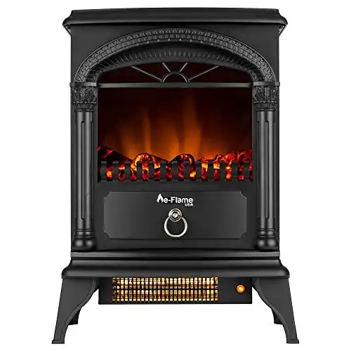 e-Flame USA Hamilton Indoor Compact Freestanding Electric Fireplace Space Heater - Realistic 3-D Wood Burning Flame (Matte Black)