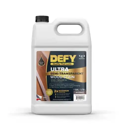 DEFY Ultra Semi Transparent Exterior Wood Stain - Premium Stain & Sealer, 1 Gallon (Butternut)